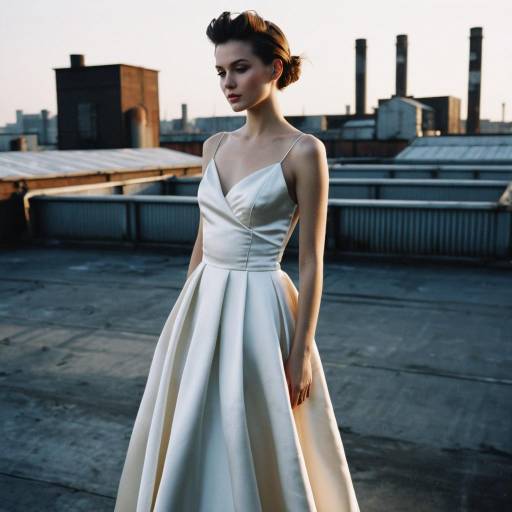 Fashion Model with French Crop Hairstyle in Satin Gown