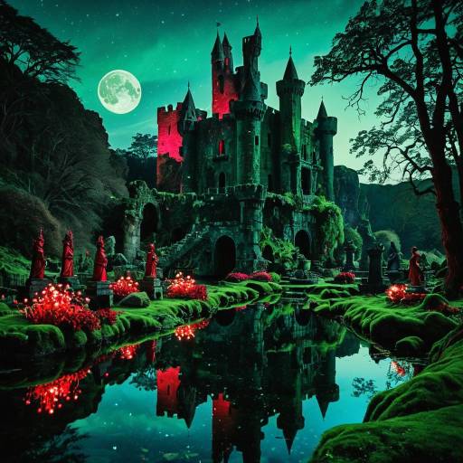 Twilight Fairy-Tale Castle Ruins by Moonlit River