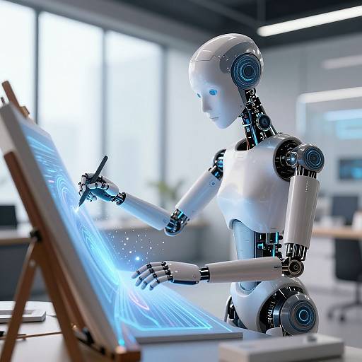 AI Skinny Robot Artist in Studio