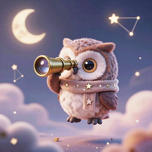 Kawaii Stargazer Owl in Pastel Nebula