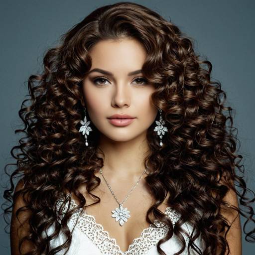 Woman with Long Curly Brown Hair and Jewelry