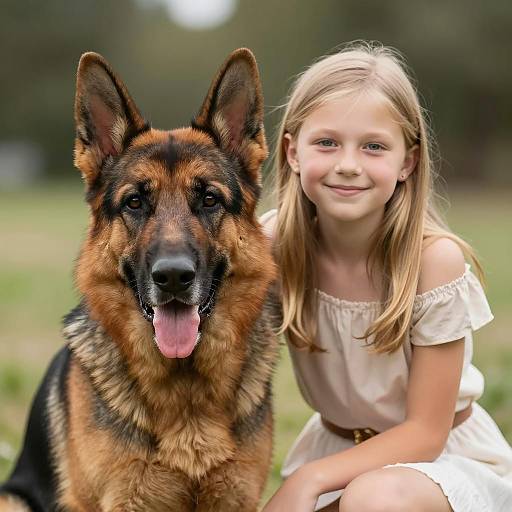 Youthful Girl with German Shepherd Dog