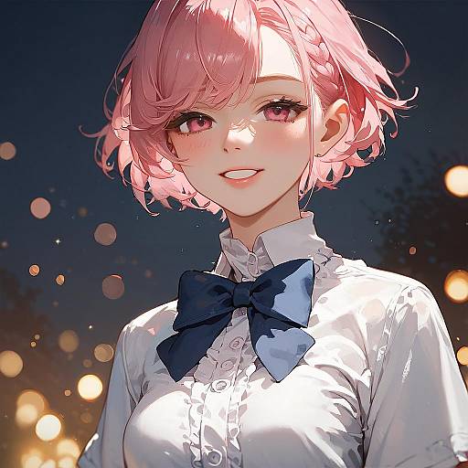 Pink-Haired Anime Close-Up at Night