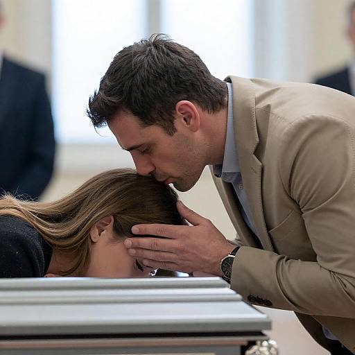 Man Mourning Over Glass Coffin