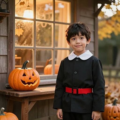 Confident Boy in Autumn Cozy Scene