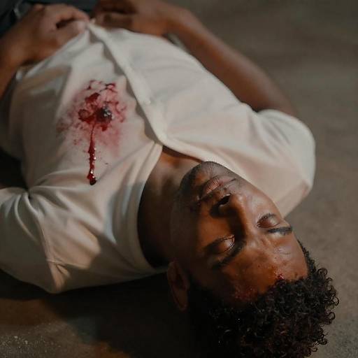 Warm Close-Up: Man in Blood-Stained Shirt