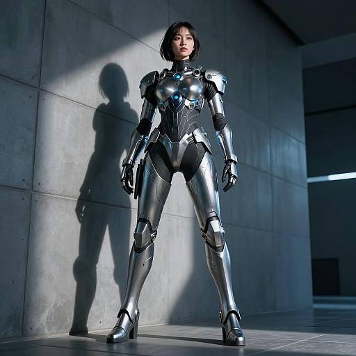 Futuristic Woman in Metallic Armor