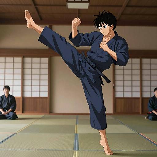 Dynamic Martial Artist in Serene Dojo