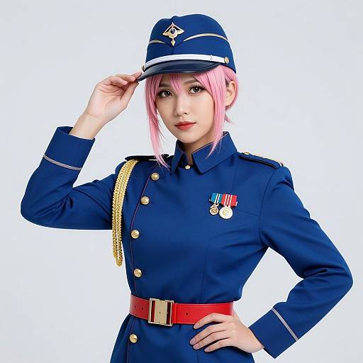 Confident Woman in Vibrant Military Uniform