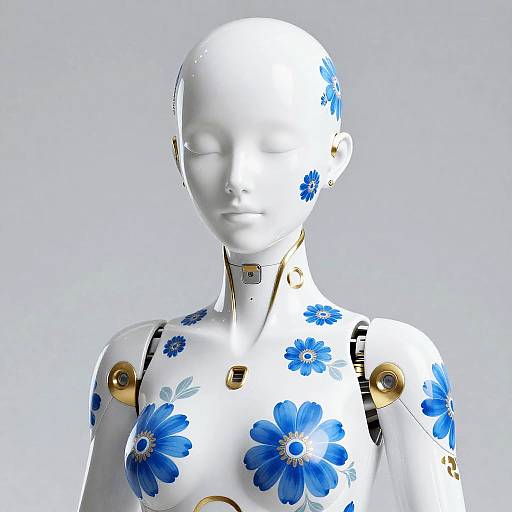 Sleek White Humanoid with Blue Florals