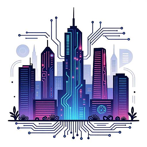 Cyberpunk AI Urban Skyline Doodles