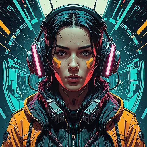 Cyberpunk Woman with Headphones