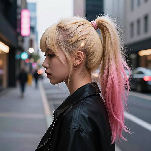 Blonde Hair with Pink Tips Ponytail