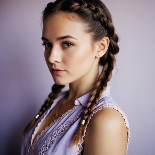 Young Woman with Braided Hair in Lavender Blouse
