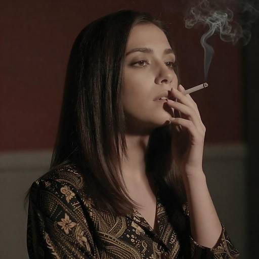 Woman Smoking in Dim Red Room