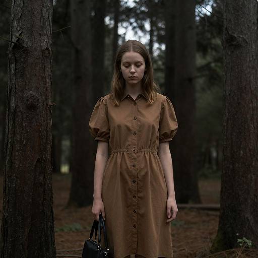 Contemplative Woman in Dark Forest