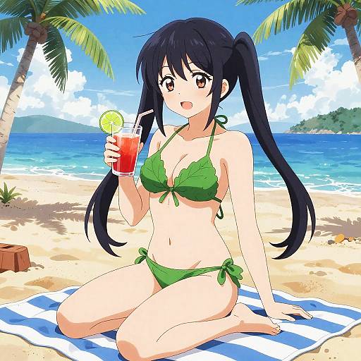 Anime Twin-Tails Woman Beach Summer Scene