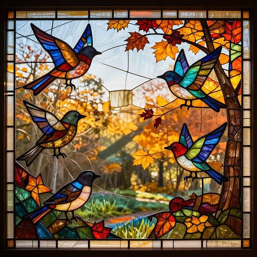 Stained-Glass Birds in Autumn Glow