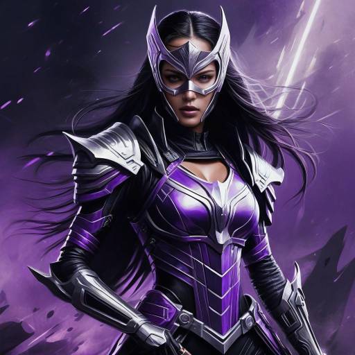 Female Warrior in Futuristic Purple Armor