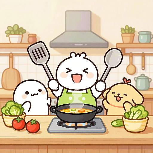 Cheerful Cartoon Kitchen Scene