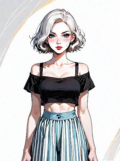 Stylish Woman in Crop Top and Striped Skirt