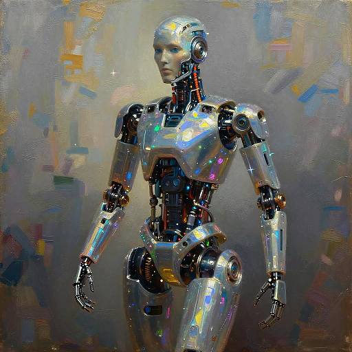 Robotic Figure Emerging from Oil Painting