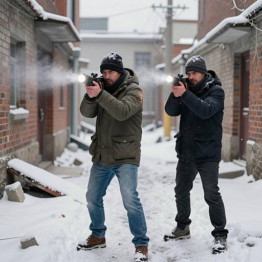 Intense Duel in a Snowy Alley