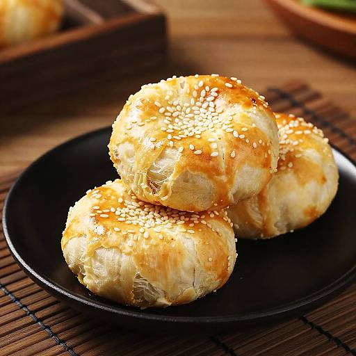 Golden-Brown Sesame Pastries on Plate