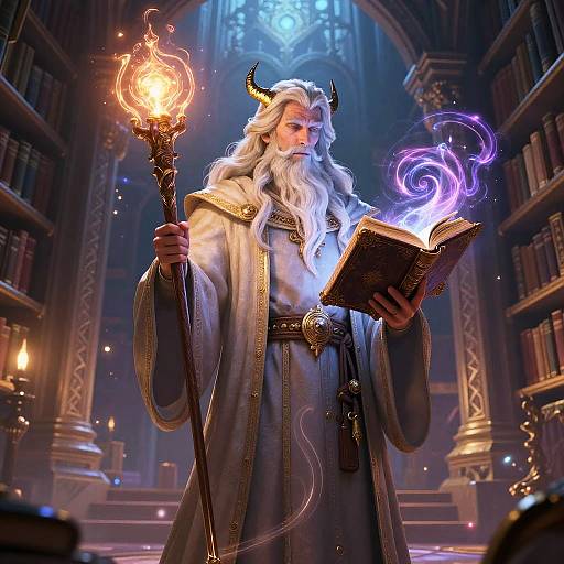 Wise Wizard in Magical Library