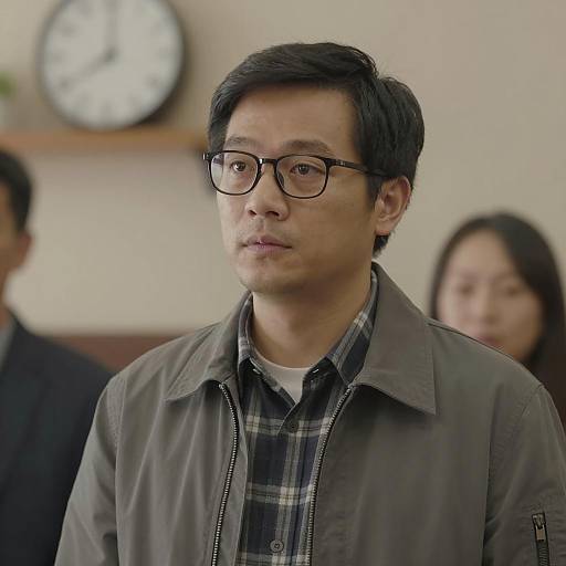 Man Wearing Glasses and Gray Jacket Indoors