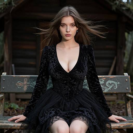 Elegant Woman in Velvet Halloween Dress