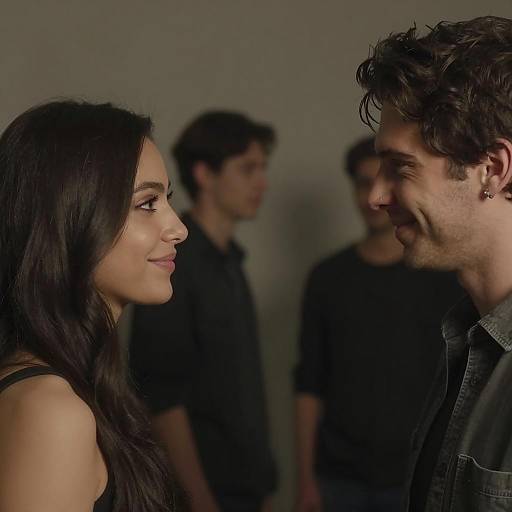 Couple Smiling at Each Other in Dimly Lit Room