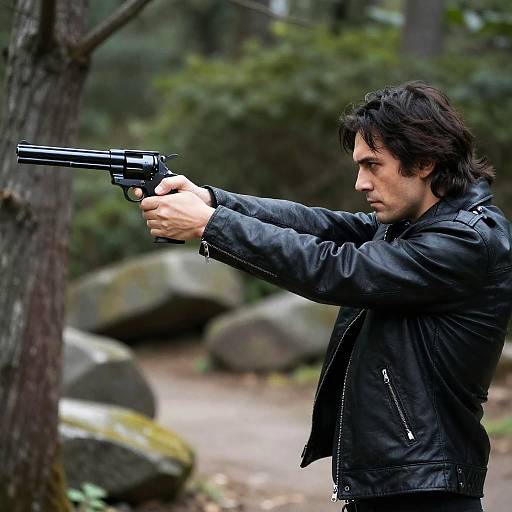 Intense Gunman in Nature Setting