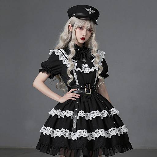 Gothic Lolita Woman in Black Dress