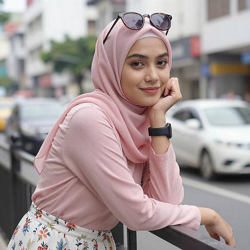 Young Woman in Pink Hijab Smiling