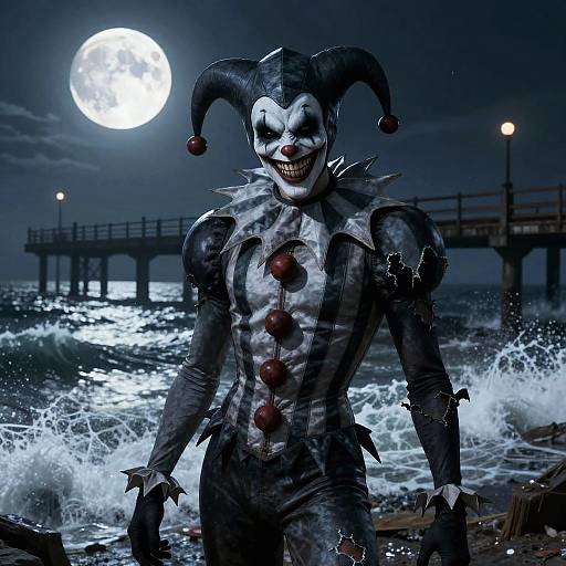 Sinister Jester on Moonlit Pier