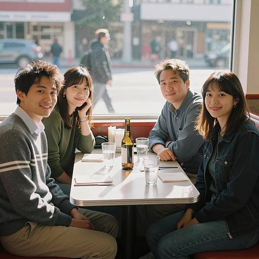 Smiling Friends Gathered at Diner Booth