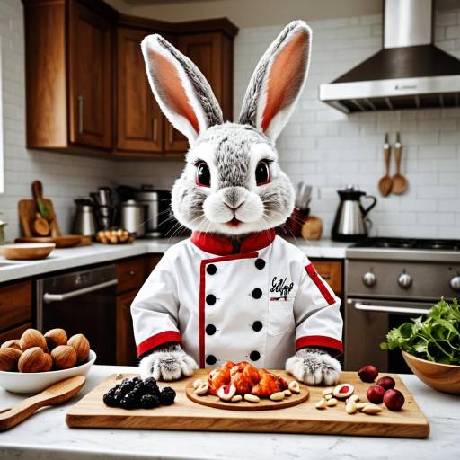 Cartoon Rabbit Chef Preparing Seafood Dish