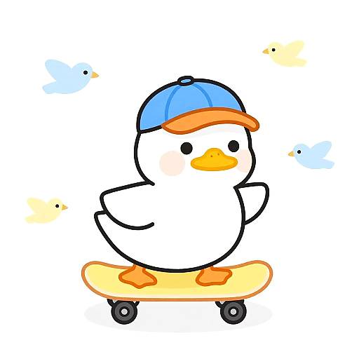 Playful Duck on Skateboard Illustration