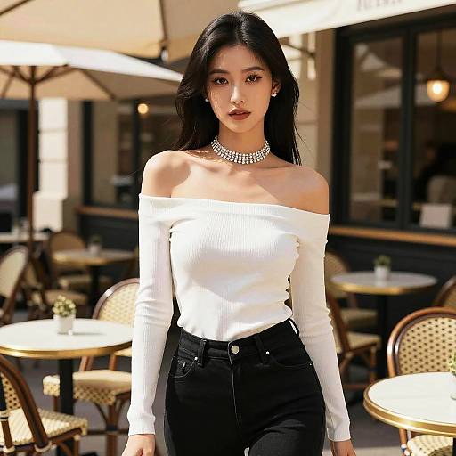 Chic Woman at French Cafe Terrace