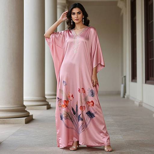 Elegant Woman in Pink Silk Kaftan