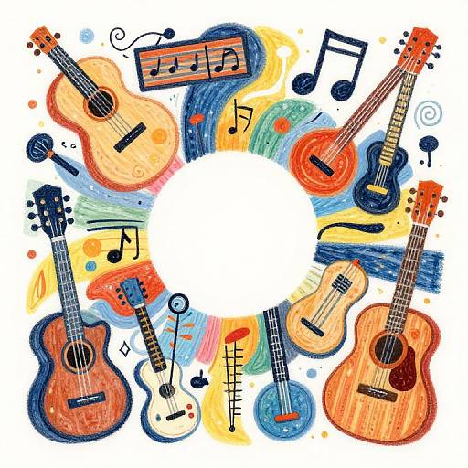 Abstract Pastel Drawing of Musical Instruments