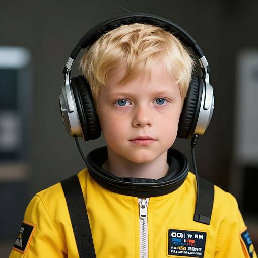 Blonde Boy in Yellow Astronaut Suit