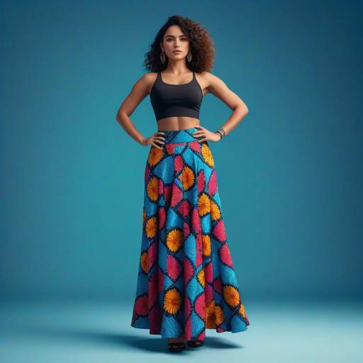 Woman in Colorful Bohemian Maxi Skirt and Black Crop Top