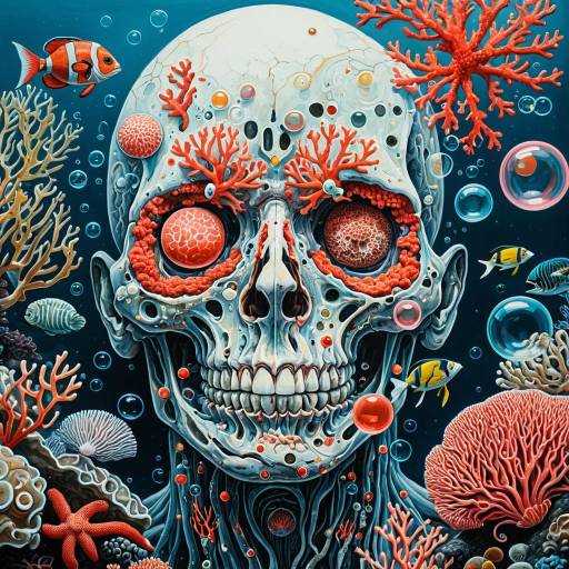 Emotional Coral-Inspired Anatomical Face Art