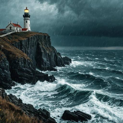 Rugged Lighthouse on Stormy Cliffside