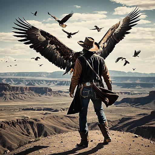 Outlaw with Eagle in Desert Canyon