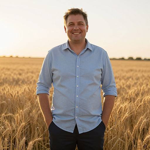 Smiling Man in Wheat Field Sunset
