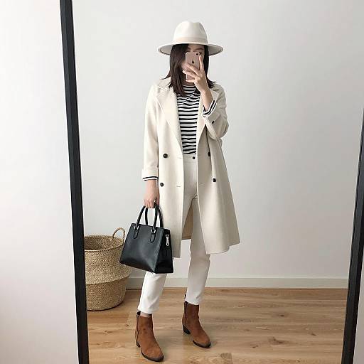 Chic Woman in White Attire Reflection