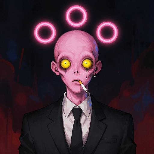 Surreal Alien Man with Glowing Rings
